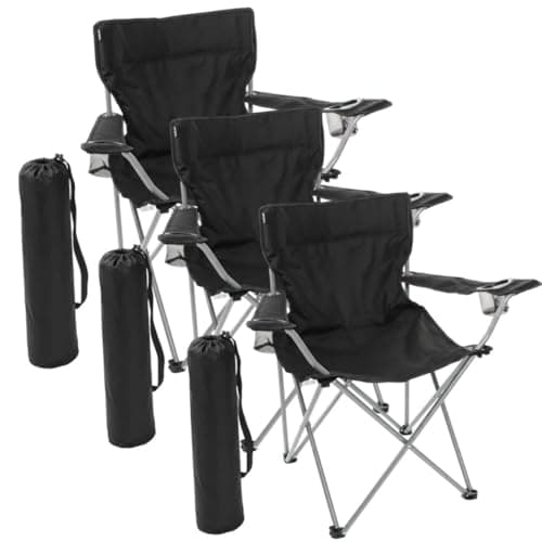 I LOVE FANCY DRESS Black Folding Camping Chairs with Cup Holder - Pack of 3 - Lightweight Outdoor Chairs with Carry Bag for Fishing, Festivals, Camping Trips, Picnics & Summer Activities
