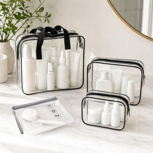 8 Pcs Clear Travel Toiletry Bags Set, Transparent Liquids Bags with Leakproof Zipper, Waterproof PVC Clear Makeup Pouch & Skincare Storage for Airport, Gym & Daily Use — view 4