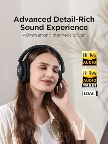 1MORE HQ31 Over-Ear Headphones, Hybrid Active Noise Cancelling Headphones with Hi-Res Audio, 90H Playtime, Foldable Design, Wired Mode Available, Clear Calls, Preset EQ Via App, Multipoint Connection — view 4