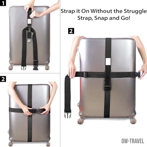 OW-Travel Personalised Cross Luggage Straps for Suitcases, Black, 1 Pack — view 6