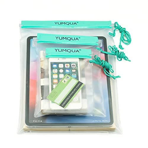 YUMQUA Waterproof Bag, Waterproof Pouch Dry Bag for Document Map Camera Tablet Phone Holder, Set of 3, Teal — view 6