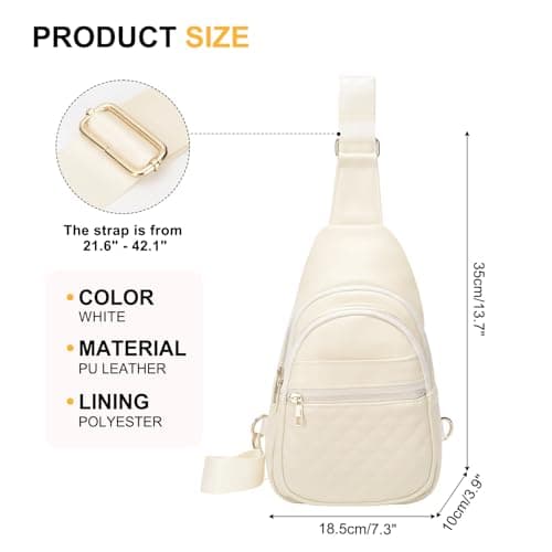 SUIKIHUM Anti Theft Crossbody Bags for Women, Travel Chest Sling Bag Casual Leather Handbags Lightweight Shoulder Bag Fanny Pack for Hiking,Sport,Gym, White — view 5
