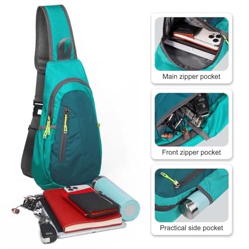 TITECOUGO Small Sling Bag Lightweight Crossbody Bag for Women Rucksack for Men Running Backpack Travel Chest Pack Shoulder Daypack for Gym Work Sports Hiking Outdoor Green/Dark Green — view 2