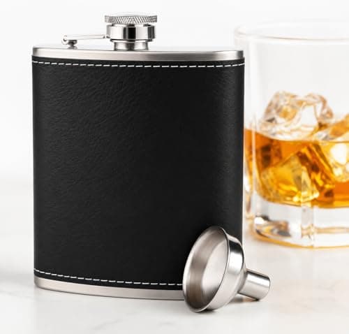 8 oz Stainless Steel Hip Flask with Funnel for Men and Women, Leak-Proof Pocket Whisky Flask with Black Textured Finish, Portable Alcohol Bottle for Camping, Festivals, Hiking, Travel and Gifting