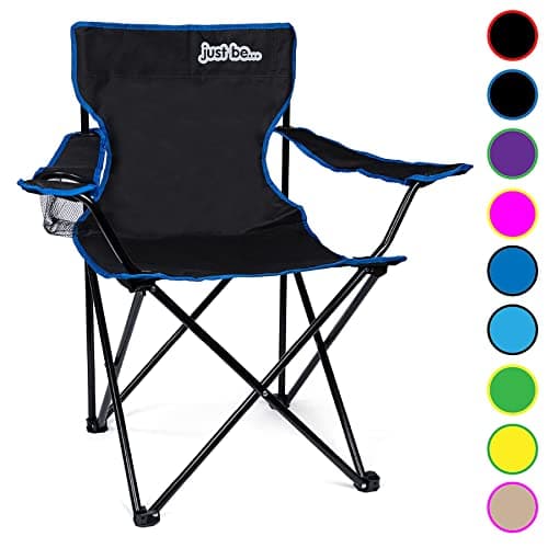 just be... Camping Chair (2 Pack) – Lightweight, Foldable & Portable Outdoor Seat with Armrests, Cup Holder & Carry Bag | For Adults & Kids | Garden, Beach, Festival & Fishing – Black/Blue Trim — view 4