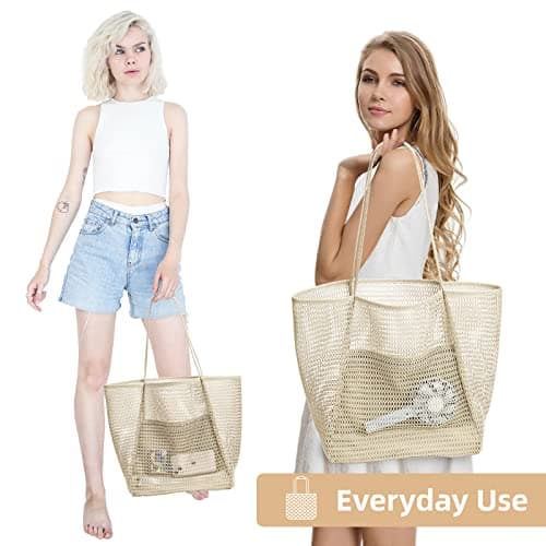 KALIDI Mesh 23L Extra Large Tote Bags for Women with Zip Pocket Shoulder Bag Summer Beach Bags Reusable Shopping Bag for Picnic Holiday Travel Grocery — view 6
