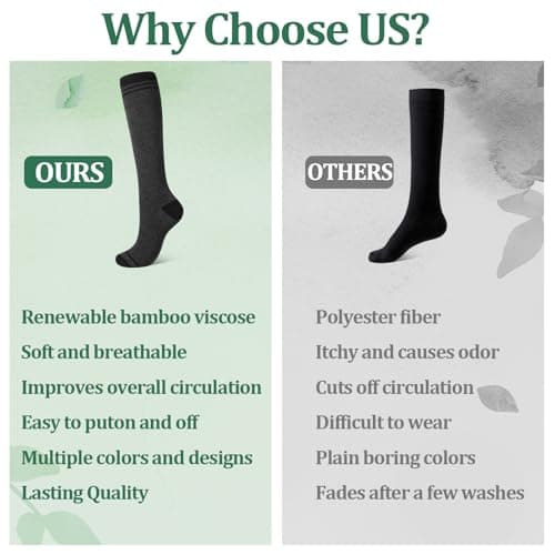 Zuimei 3 Pairs Compression Socks for Women Men Bamboo Viscose Knee High Sock 20-30 mmhg Flight Socks for Work Pregnancy Nursing Flying Sports Long Standing — view 4