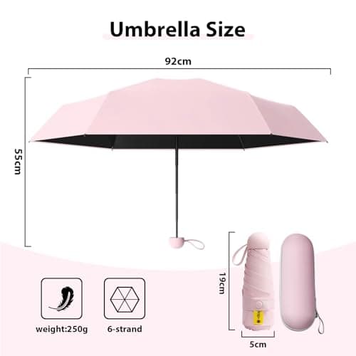 FANSEZQ Sun Umbrella, Mini Travel Umbrella With Case Small Compact Protection Sun Lightweight Tiny Pocket Umbrella (Pink) — view 2