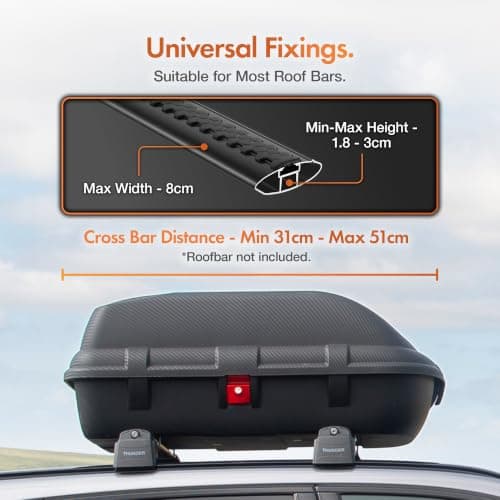 VonHaus Car Roof Box 270L – Weather Resistant Storage Carrier with Carbon Fibre Effect Finish & UV Resistant – 9.5 Cubic Feet with Central Locking System & Universal Fixing for Travel & Luggage — view 5