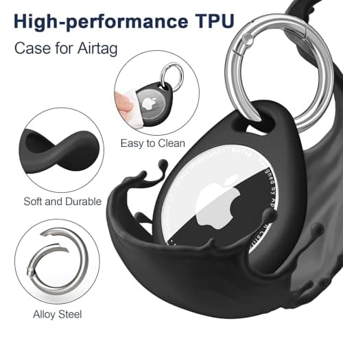Case for AirTag Holder, Air Tag Case with Keychain, [Fit Tightly Design] [Easy to Install] [Hold Air Tag Securely] Waterproof TPU Shell Protective Cover with 304 Stainless Steel Keychain Key Ring — view 2