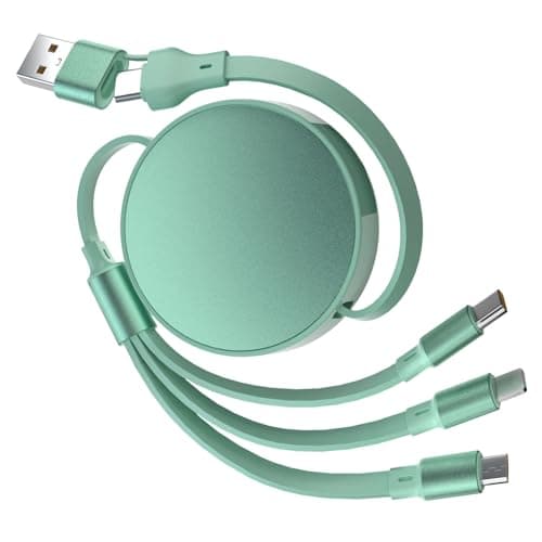 Multi Charger Cable USB A/C, 6 in 1 PD 60W Retractable Multi Charging Cable, Multiple Fast Charger Cable with Micro USB Type C Port for 16 Pro, 16 Plus, MaBook, Pad, Galaxy (Mint Green)