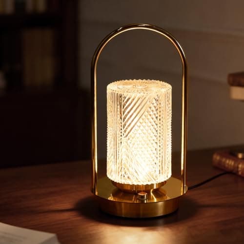 CECOMBINE Cordless Table Lamp Rechargeable - Protable Metal Gold Table Lamps, Crystal Lantern Table Lamp Touch Lamp, 3 Color Stepless Dimming Battery Operated Lamp for Indoor Outdoor Camping (Gold) — view 5