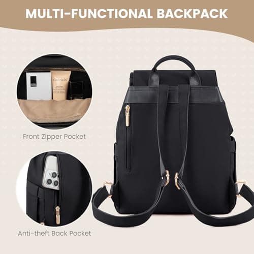LOVEVOOK Backpack Womens Small Fashion Rucksack Bag for Ladies Waterproof Handbag Shoulder Bags for Girls Anti-theft Mini Casual Back Packs for School Work Travel, Black — view 5