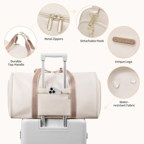 Garment Bags for Travel 2 in 1 Convertible Suit Travel Duffel Bag for Women, Carry On Weekend Overnight Bag with Shoulder Strap and Shoes Compartment for Weekend Trip and Business Trips (Creamy-White) — view 4