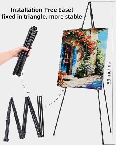 Nicpro Folding Easel for Display, 63 Inch Metal Floor Easel Stand Tripod Black Portable for Artist Poster Wedding with Carry Bag — view 4