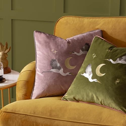 Paoletti Moonlit Flight Embroidered Velvet Cushion Cover - Olive - 45x45cm — view 5