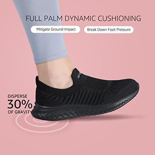STQ Walking Shoes for Women Slip on Lightweight Breathable Fashion Casual Shoes Low Top Trainers Fitness Jogging Outdoor Sneakers , 5 UK, All Black — view 5