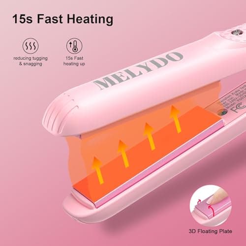 MELYDO Mini Hair Straightener for Short Hair, Small Travel Size Ceramic Straighteners, Quick and Easy Hair Styling, Dual Voltage and UK Plug, 1.8m/6ft Wire, Pink — view 3