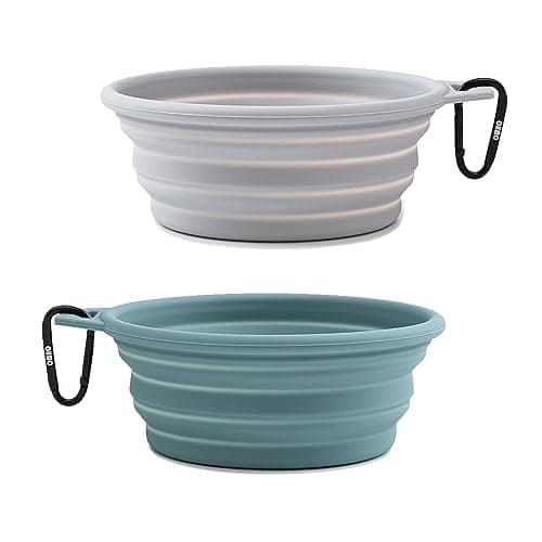 OHMO Collapsible Dog Water Bowl for Travel, 2pcs, 400ml, Light Blue&Grey — view 5