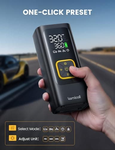 Lamicall Tyre Inflator Cordless Compressor - [6000mAh High-Capacity Battery] 150PSI Electric Air Pump with Digital Pressure Gauge & Auto Shutoff, Portable Pump with LED Light for Car Bike Motorcycle — view 5