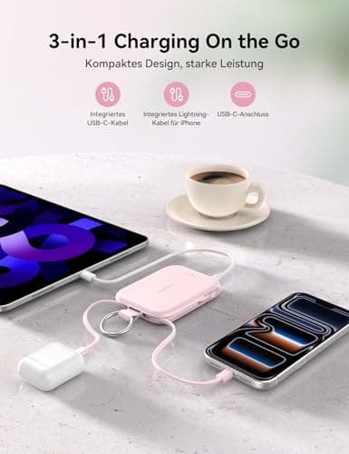 RORRY Portable Charger 5000mAh Power Bank with Built-in 2 Cables - Blue — view 6