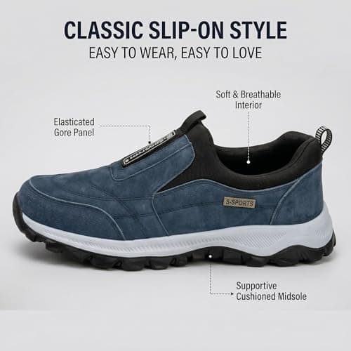 Mens Slip On Trainers Wide Fit Waterproof Walking Shoes (Blue, Adult, Men, 6, Numeric, UK Footwear Size System, Medium) — view 3