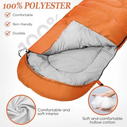 Sleeping Bag for Camping,Sleeping Bags for Adults Backpacking Waterproof,3 Seasons Adult Blanket,Small Packed Ultralight Carry Bag, Soft,Thick and Warm,for Outdoor Camping,Travel,Hiking (Orange) — view 3