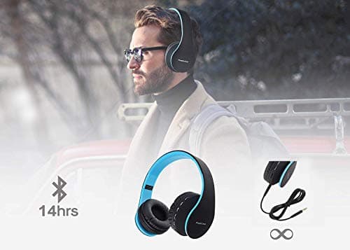 PowerLocus Wireless Bluetooth Over-Ear Stereo Foldable Headphones, Wired Headsets Noise Cancelling with Built-in Microphone for iPhone, Samsung, LG, iPad (Black/Blue) — view 6
