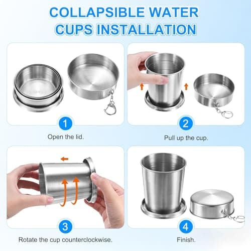 M METERXITY Stainless Steel Collapsible Travel Cup, 8.4oz(250ml) Reusable Collapsible Metal Cup Portable Foldable Water Bottle with Lid and Keychain for Travel/Camping/Hiking — view 4
