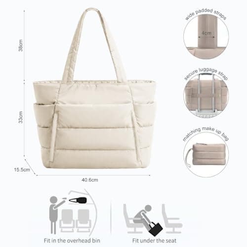 myouhuo Expandable Laptop Tote Bag for Women, Large Capacity Puffer Work Bag for Teacher & College, Lightweight Quilted Shoulder Handbag for Travel, Gym, School, Shopping, Beach — view 6