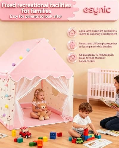 eSynic Pink Kid Indoor Playhouse Tent Large Girl Wendy House 120x100x130cm — view 4