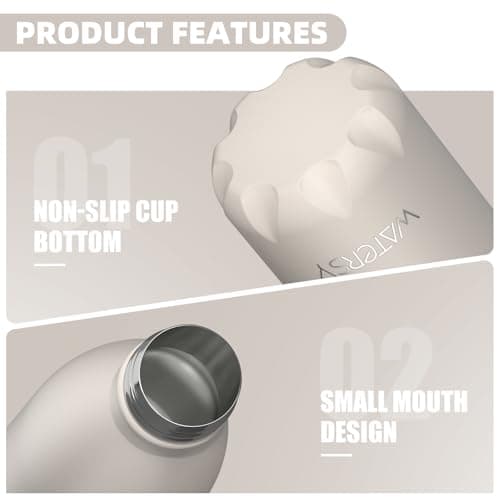 WATERSY Stainless Steel Insulated Water Bottle, Double Walled Metal Vacuum Flask Keep 24 Hrs Cold & 12 Hrs Hot Thermal Metal Sports Bottles 500ml BPA Free for Outdoor, Work, Gym, School (Ivory Beige) — view 2