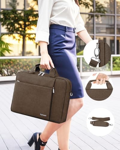Ferkurn Laptop Bag Case for Women Men, Messenger Briefcase Computer Bag with Shoulder Compatible with Macbook Pro/Air, XPS Latitude, HP Pavilion, ASUS, Acer, Samsung, Brown, 15 15.6 16 Inch — view 5
