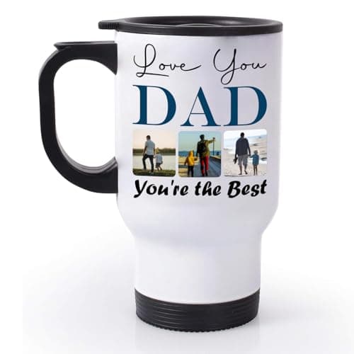 EKAM Personalised Gifts for Dad Fathers Day, Customised Photo Travel Mug 14oz Stainless Steel Insulated Travel Tea/Coffee Mug - Add Your Photos – Dad Gifts from Daughter Son