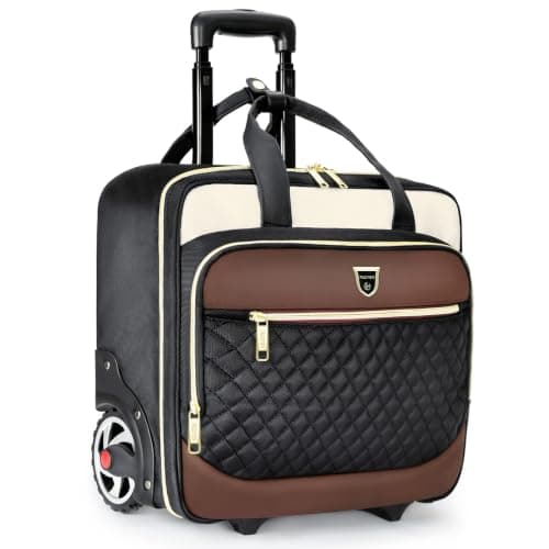 RUCYEN Rolling Laptop Bag,Rolling Briefcase for Men & Women,Laptop Briefcase on Wheels,Carry On Bag for Business Travel, Black-White, 15.6", Classic