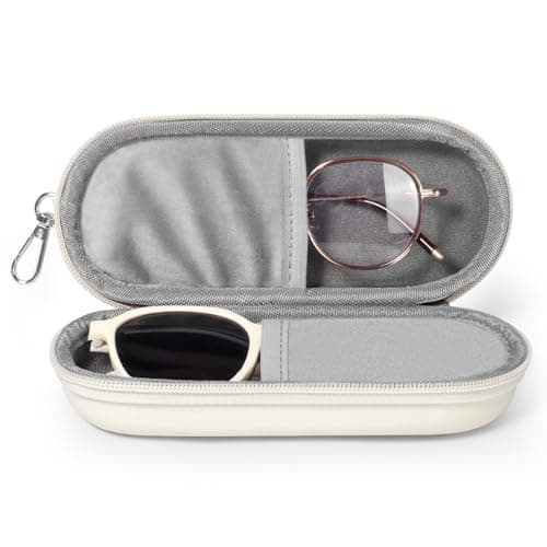 Huvon Double Eyeglasses Case, Dual Glasses Sunglasses Organizer with Zipper Closure, Eyewear Storage Box for Men Women Travel, Beige, One size