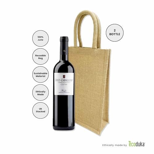 Ecoduka® Jute Wine Carrier Bag, Reusable Hessian Bottle Bag | Sustainable Gift Bag for Christmas, Packaging, Eco Gifting (2 Bottle, 1) — view 4