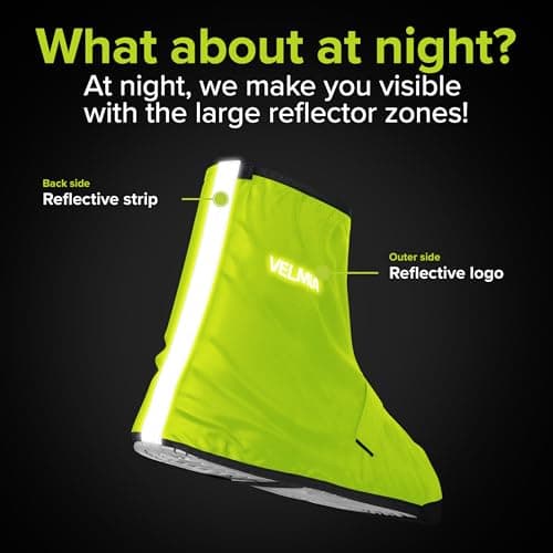 Velmia Shoe Covers with Velcro Fasteners, Reinforced Toe and Large Reflective Zones - Reusable | 100% Wind & Waterproof Shoe Covers for Cycling and Outdoors | With Edge Protection | Neon Green 40/43 — view 4