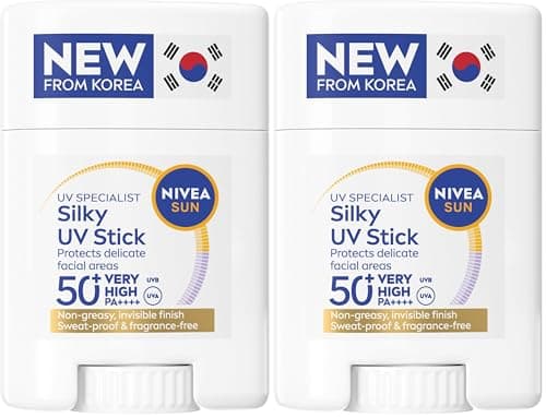 NIVEA SUN Breathable UV Specialist Silky UV Sun Stick SPF 50+ (15g), Lightweight and Non-Greasy Sunscreen, Invisible on All Skin Tones, Korean Stick Technology (Pack of 2)