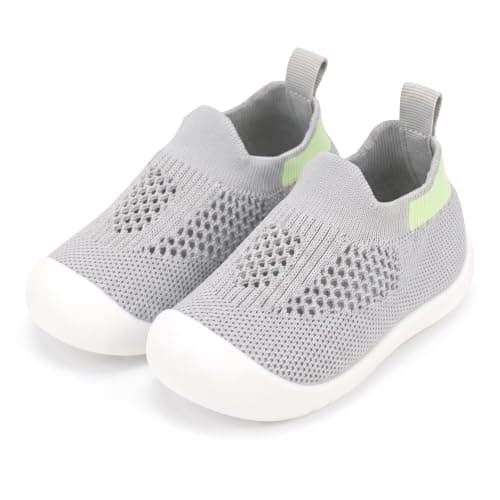 Wareet Baby First Walking Shoes Boys Girls Non-Slip Shoes Mesh Breathable Lightweight Trainers Toddler Prewalkers Soft Rubber Casual Sneakers for Indoor Outdoor Grey