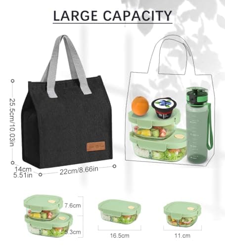 lmytdo Lunch Bags for Women Men, Portable Insulated Lunch Bag Water-Resistant Leak-Proof Lunch Box Tote Bag for Kids Girls Boys Adults, Thermal Cooler Bag for Work School Picnic Travel (Black) — view 2