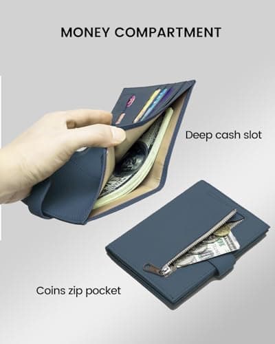 Karmiir RFID Passport Holder for Travel, Leather Passport Sleeve with Card Holder, SIM Slot, Zipper Coin Pocket and Cash Pocket, Slim Compact Travel Wallet, darkblue, 10.5 * 14 * 1.5 cm / 4.1 * 5.5 — view 3