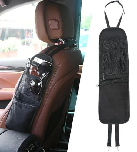 URAQT Upgrade Section Organizer - Car Seat Storage Bag with 3 Pockets, Multi-Pocket Drink Holder, Suitable for Cars, Trucks, SUV, Gaming Chairs, Etc