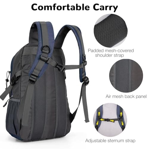 Outplea 25L Hiking Backpack for Men Women, Lightweight Outdoor Rucksack for Trekking Climbing Sports, Casual Daypack for Travel School Work, Navy Blue — view 3