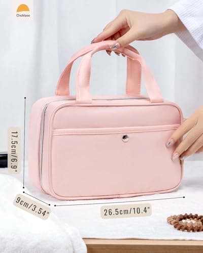 Chakipee Travel Hanging Toiletry Bag for Women - Foldable Toiletries Waterproof Organizer with Clear Window, Lightweight Wash Bags for Essentials, Makeup, Shampoo，Pink, Medium — view 5