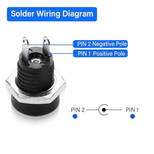 PNGKNYOCN 10 Pack DC Power Jack Panel Mount Connector,DC 5.5mm x 2.1mm Female 2 Pin Solder Type Power Jack Socket Panel Mount Connector — view 3