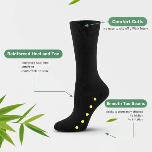 WeciBor Women’s Black Bamboo Socks 6-Pack, Breathable Seamless Crew Socks with Floral Pattern for Home, Commute & Travel, Moisture Wicking, Non-Binding, UK Size 4-7 — view 3