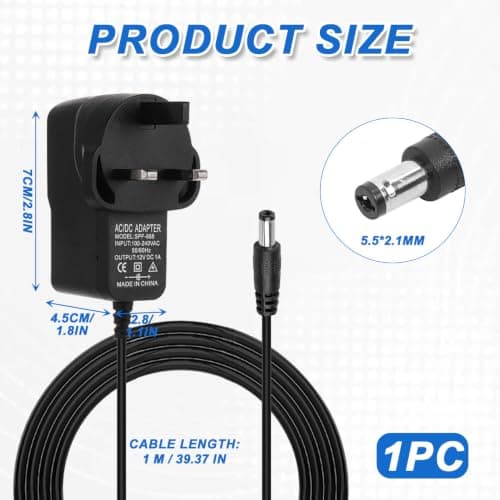 Vaniika 12V 1A Power Supply Adapter, UK AC/DC Adapter 100-240V 50/60Hz to DC 12W Converter Charger, 5.5x2.1mm DC Plug for Kids Ride on Car LED Strip Lights Router — view 2