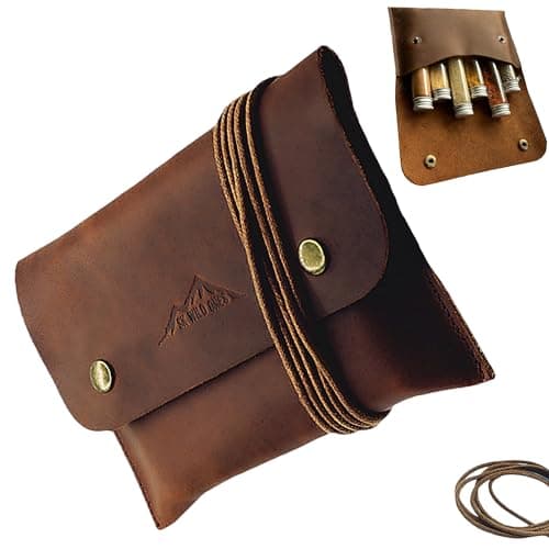 SK Wild Ones® Outdoor Spice Bag - Genuine Leather with 6 Spice Jars Camping - Bushcraft Spice Camping Set - Travel Spice Set - Spice Container Camping - Outdoor Vanlife Accessories Spices Set Camping