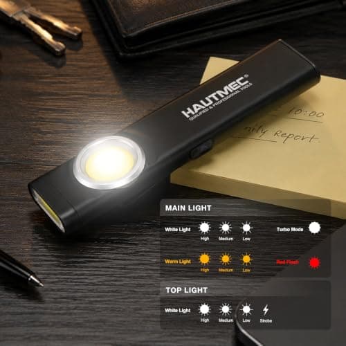 HAUTMEC 12-in-1 EDC Pocket Torch with Clip, Slim Flat Torch Rechargeable Work Light with USB-C Fast Charging, Dual Light, Magnetic Base, 500LM Aluminum LED Torches IP64 Waterproof & Drop-Resistant — view 3